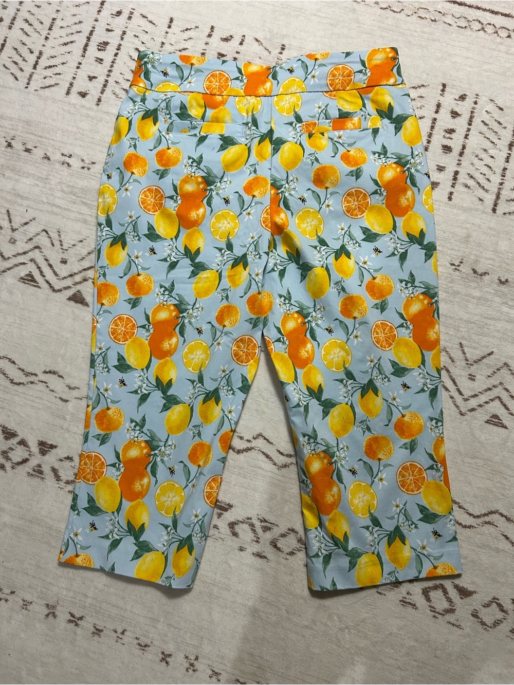 Kim Rogers Citrus Print Pull On Capri Pants Size 12 Stretch Coastal Resort - Picture 4 of 7